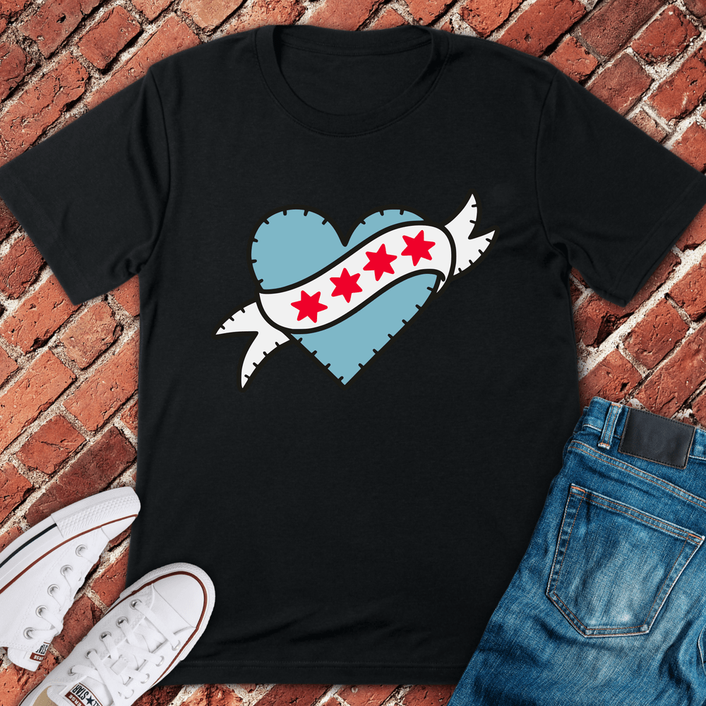 Flag Heart Chicago T-Shirt - Black