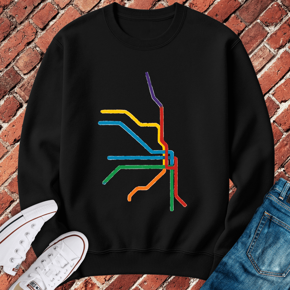 Abstract Train Lines Crewneck - Black