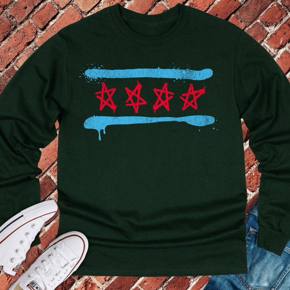 Spray Paint Flag Long Sleeve - Forest Green