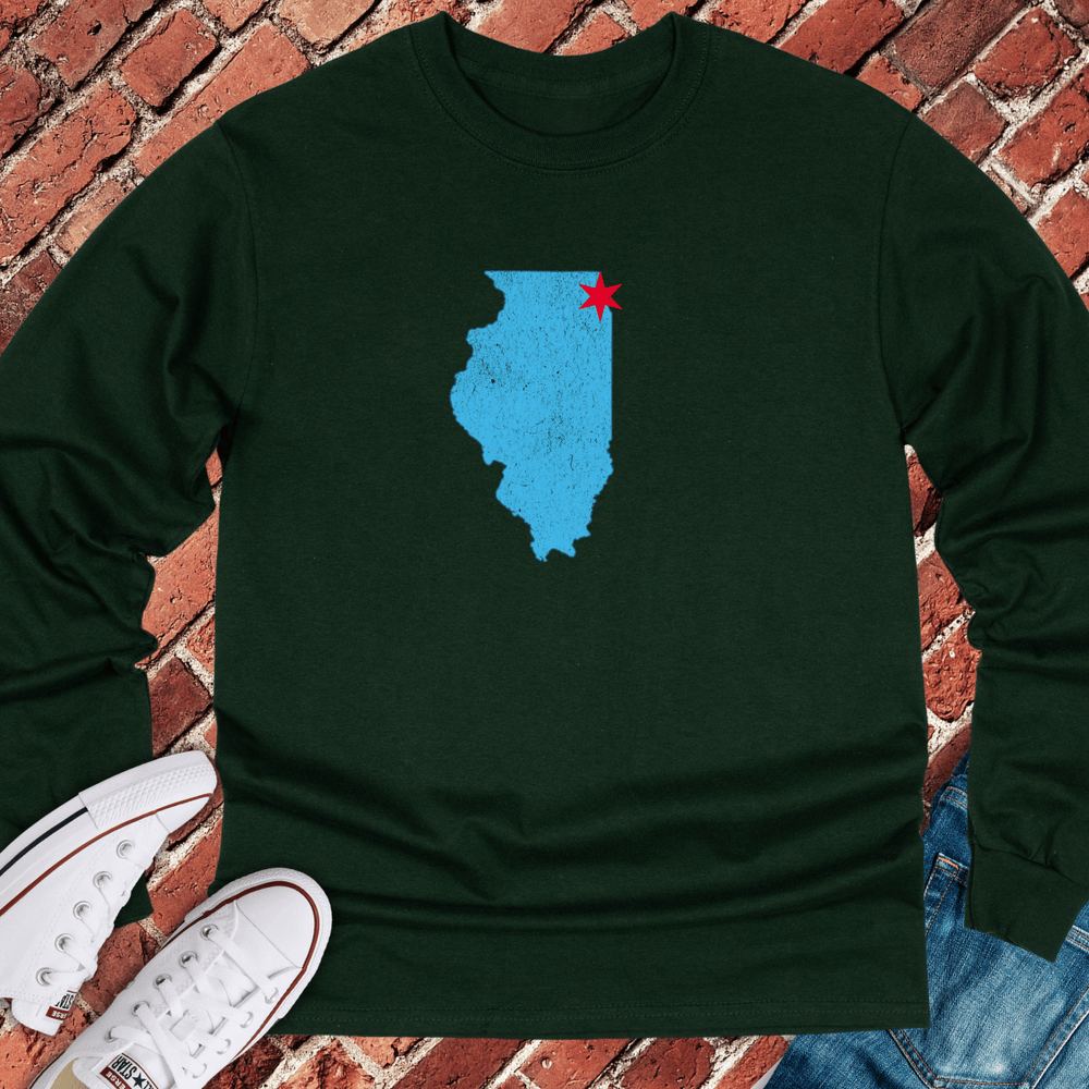 Illinois Star Map Long Sleeve - Forest Green