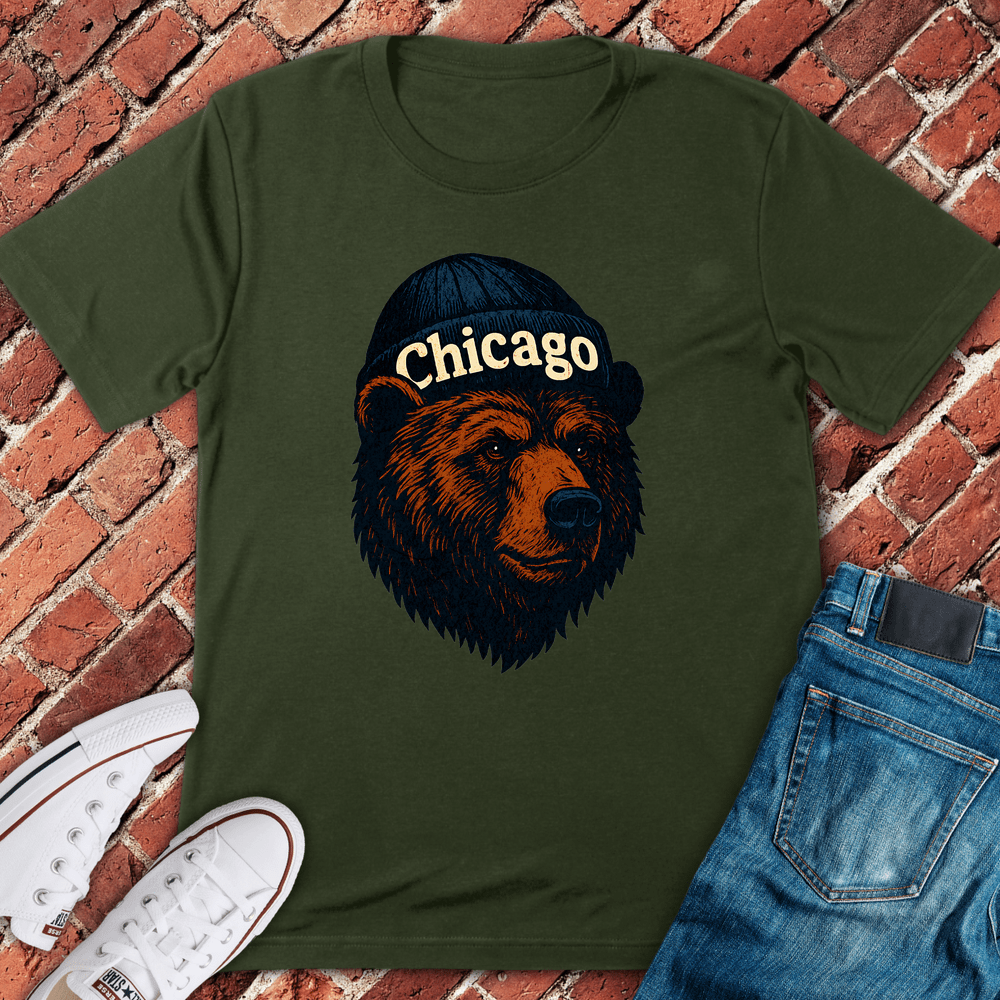 Chicago Beanie Bear T-Shirt - Military Green