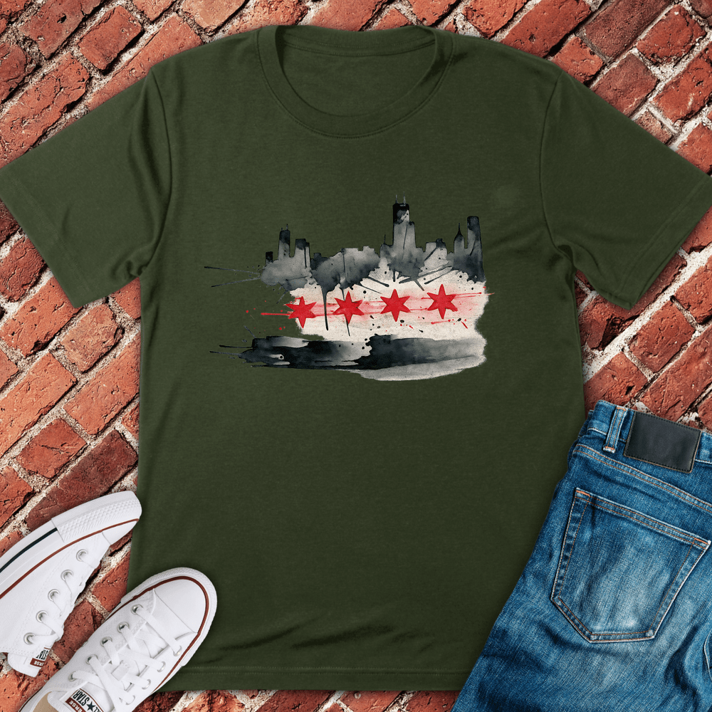 Flag And Fog T-Shirt - Military Green