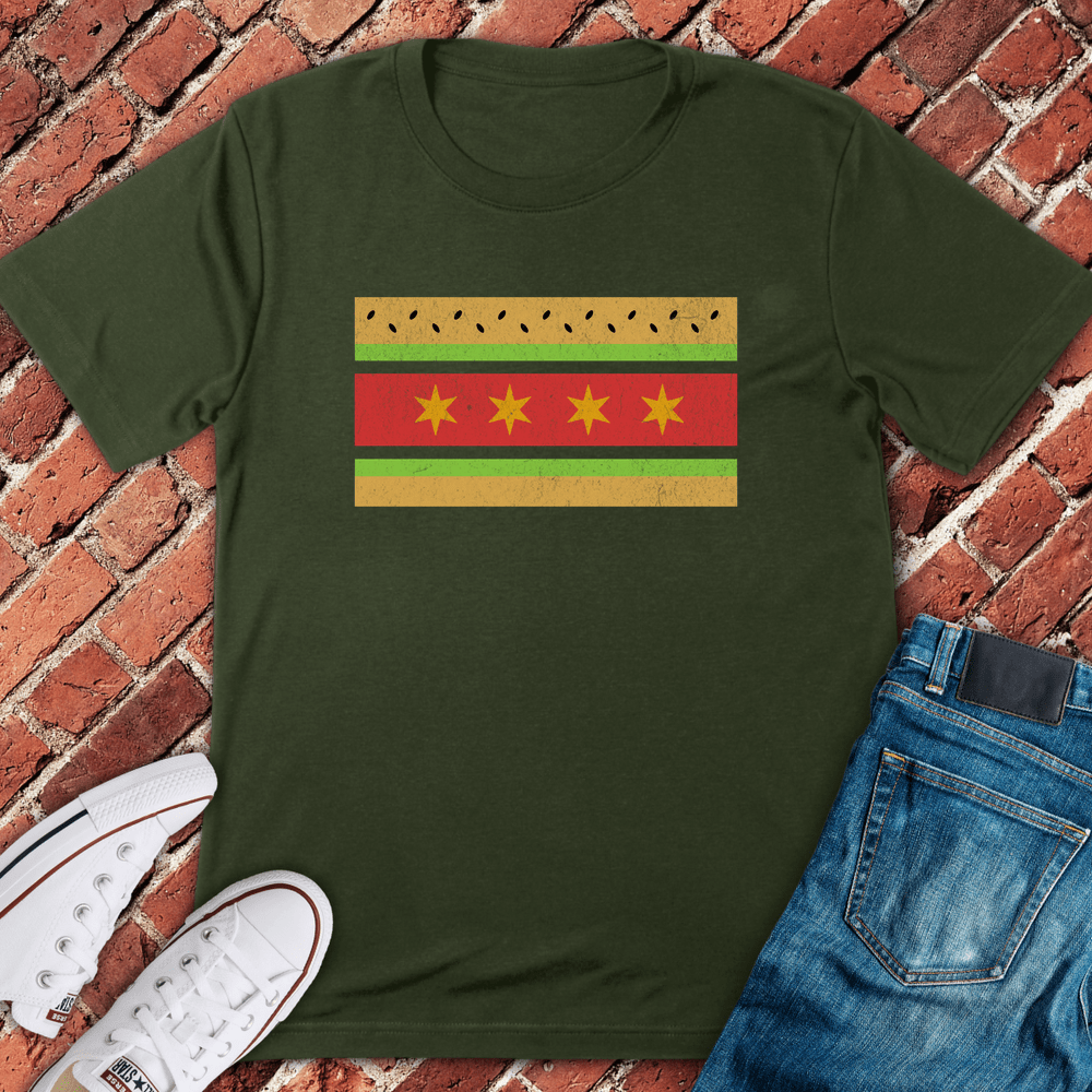 Chicago Dog Flag T-Shirt - Military Green