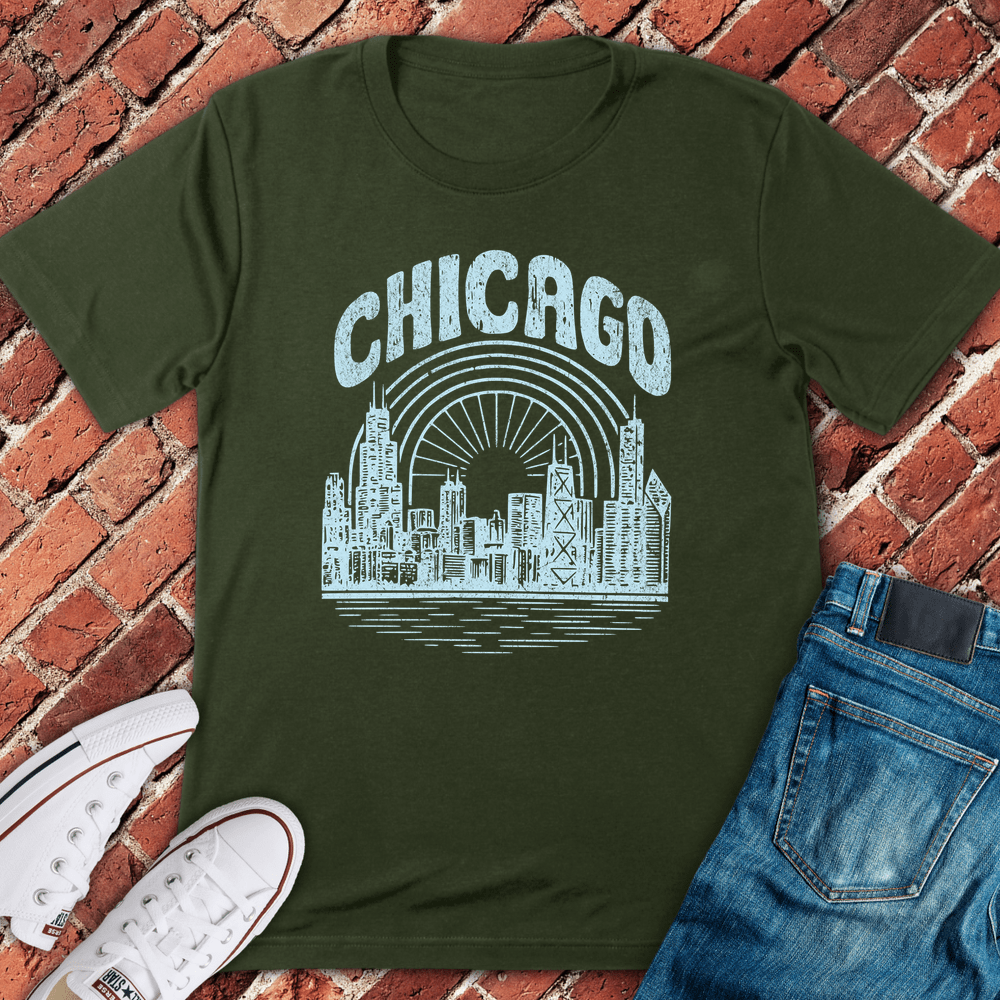 Vintage Sundown Skyline T-Shirt - Military Green
