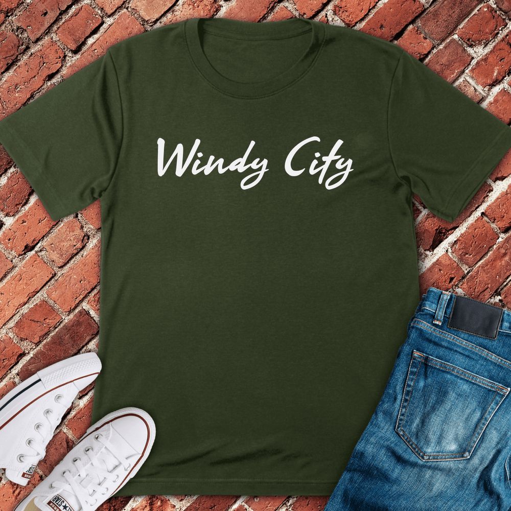 Windy City Script T-Shirt - Military Green