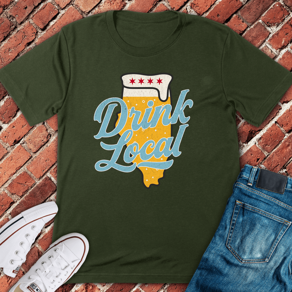 Drink Local Flag T-Shirt - Military Green