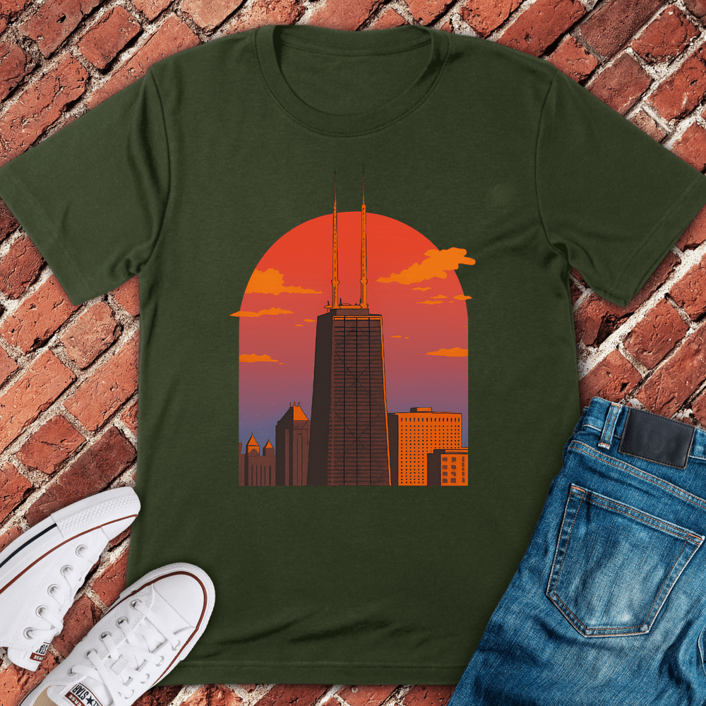 Chicago Sunset Tower T-Shirt - Military Green