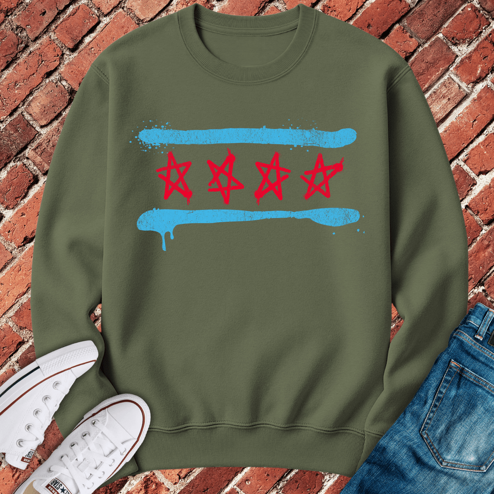 Spray Paint Flag Crewneck - Military Green