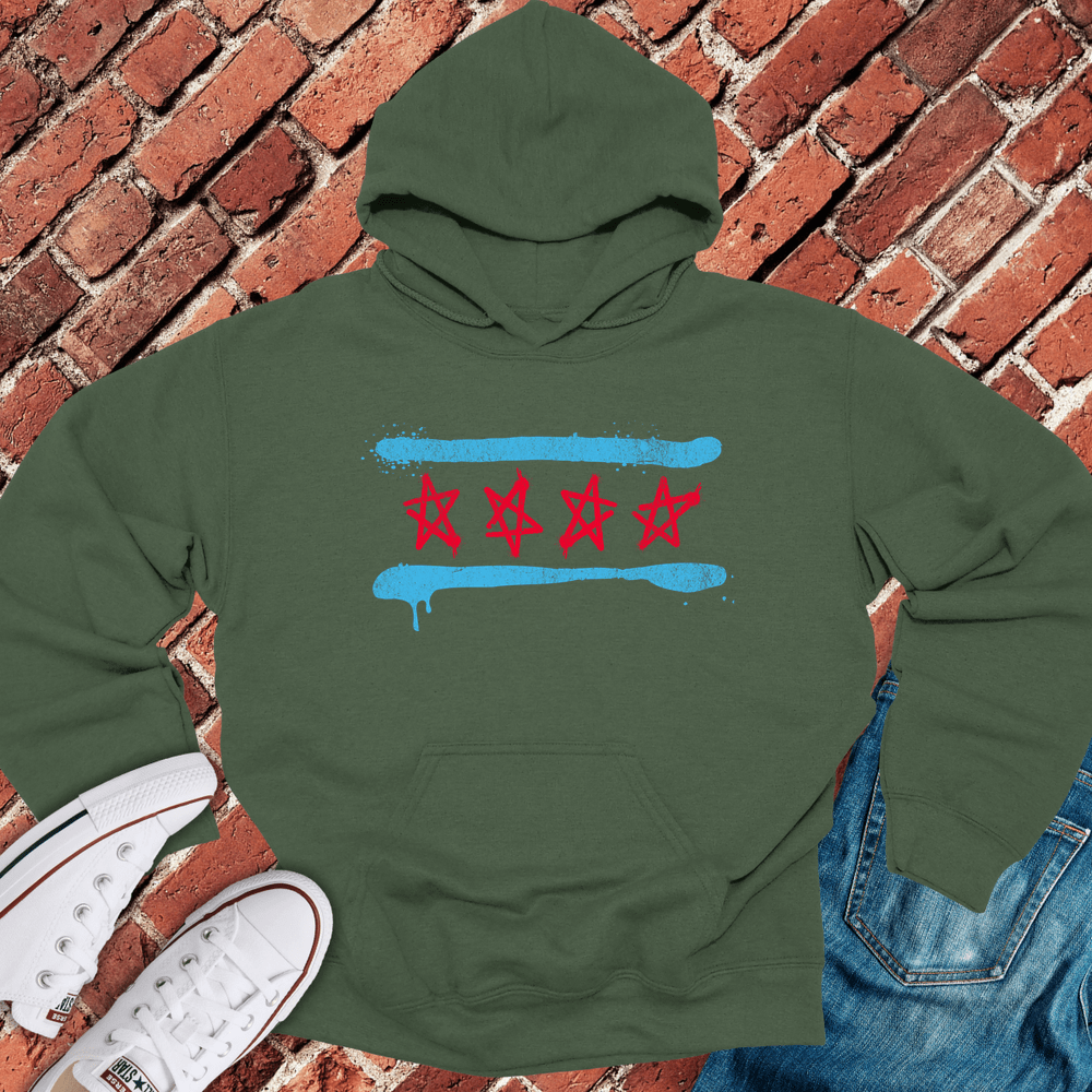Spray Paint Flag Hoodie - Military Green
