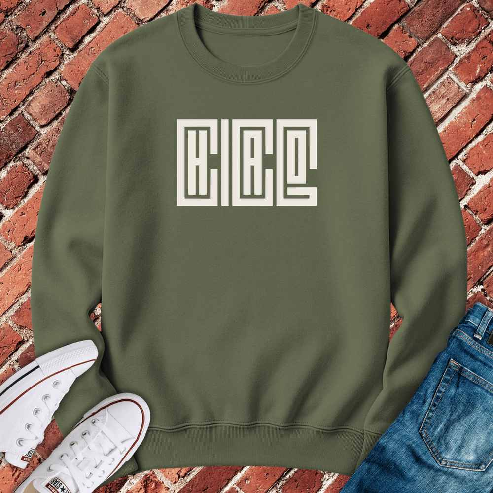 Stacked CHICAGO Crewneck - Military Green
