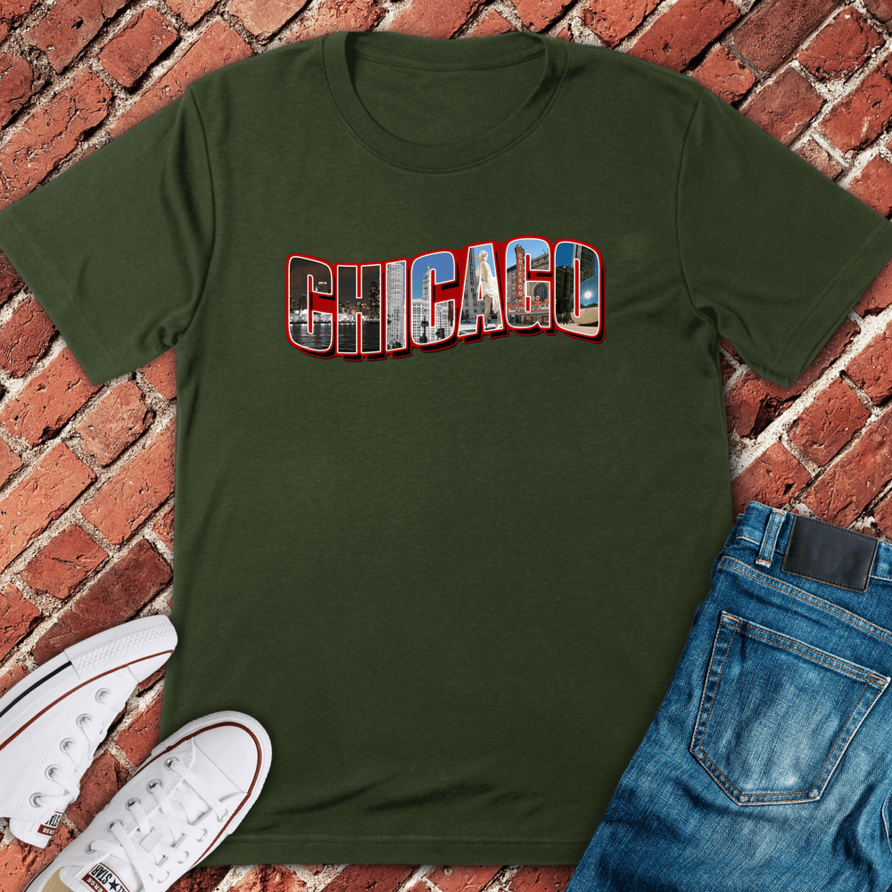 Retro Chicago Sign T-Shirt - Military Green