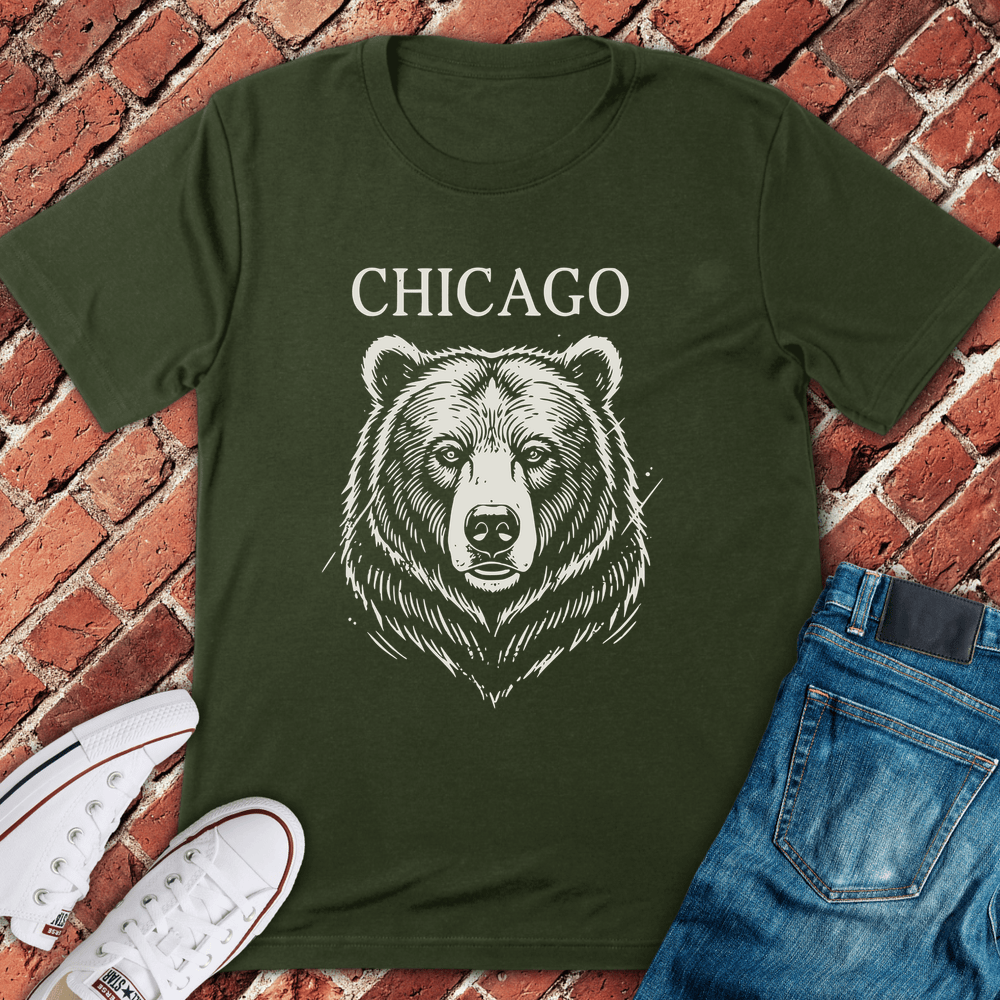 Linocut Bear T-Shirt - Military Green