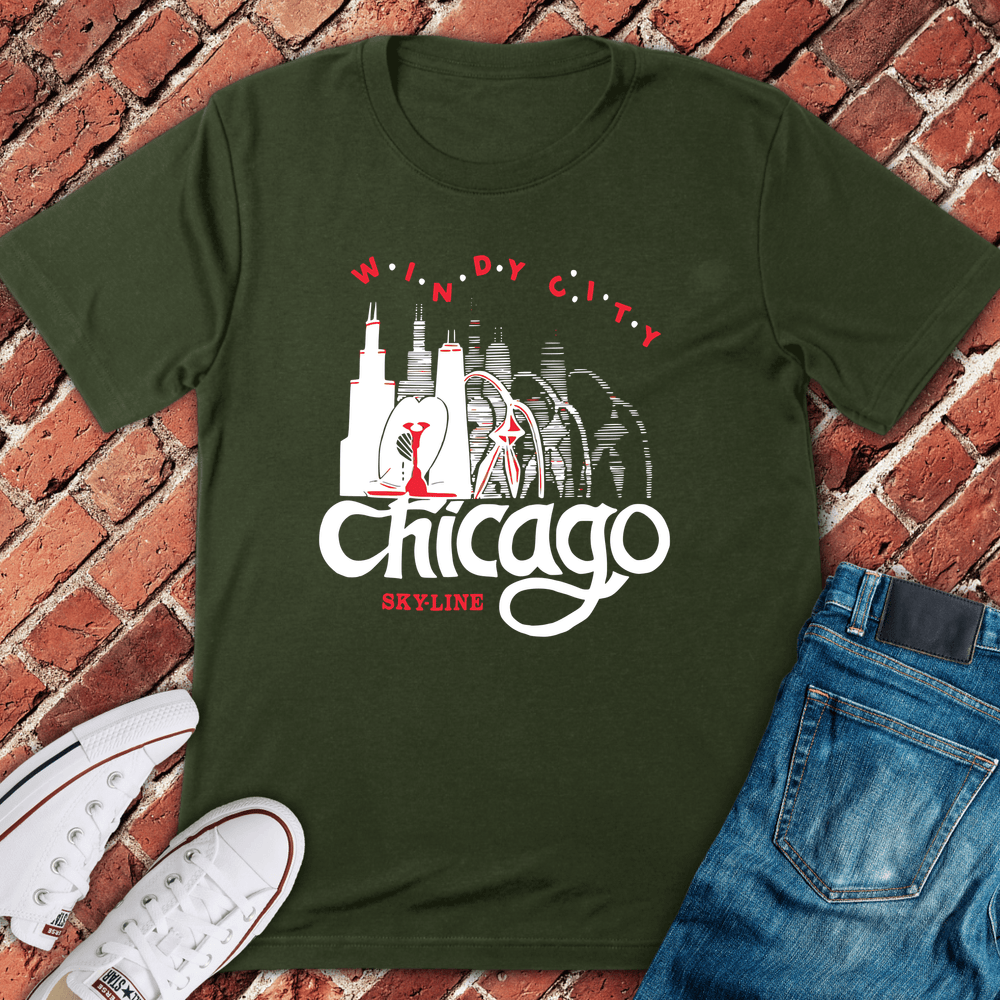 Windy City Skyline T-Shirt - Military Green