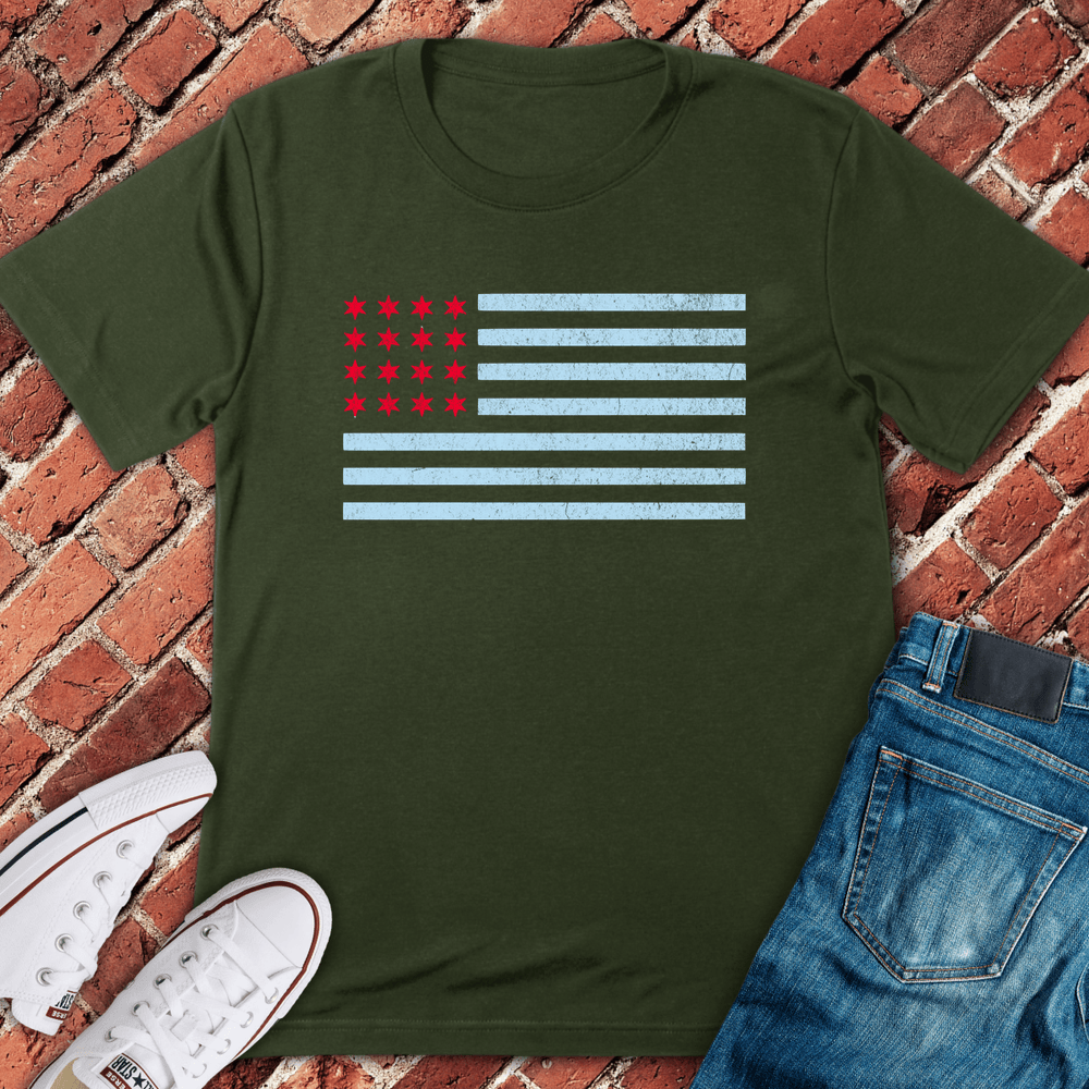 American Chicago Flag T-Shirt - Military Green