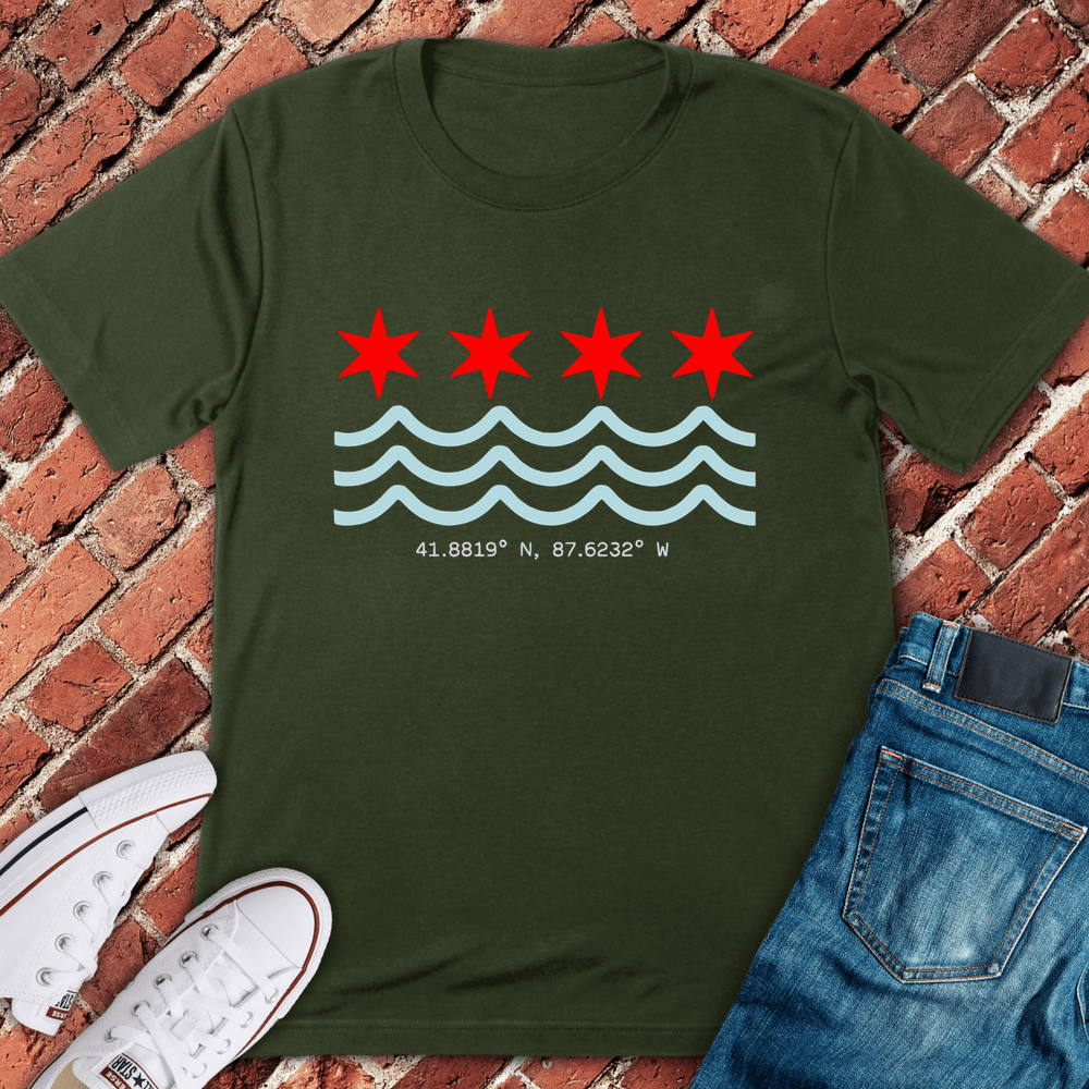 Wave & Stars T-Shirt - Military Green