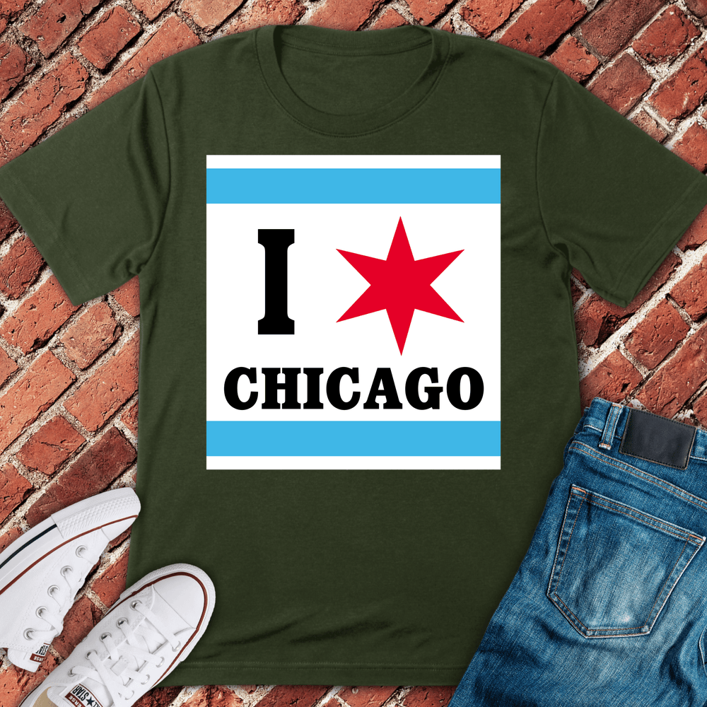 Chicago Flag Love T-Shirt - Military Green