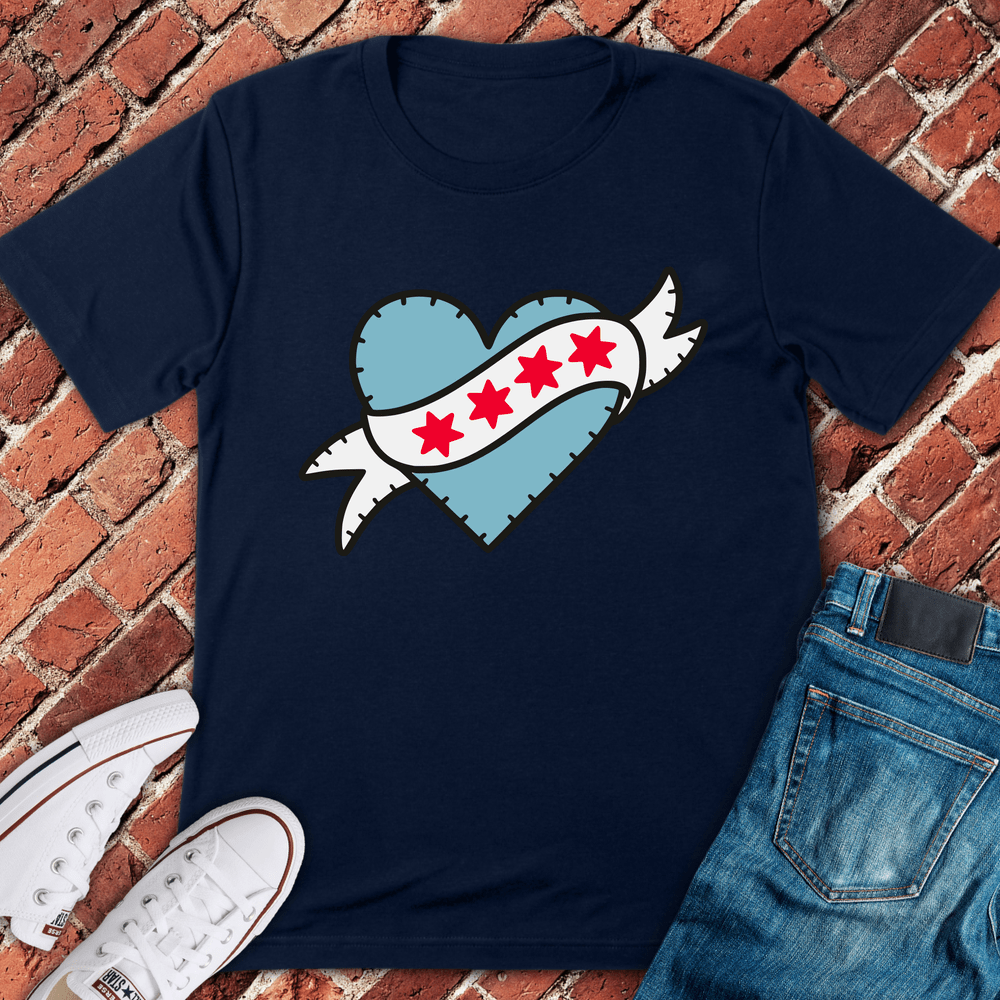 Flag Heart Chicago T-Shirt - Navy