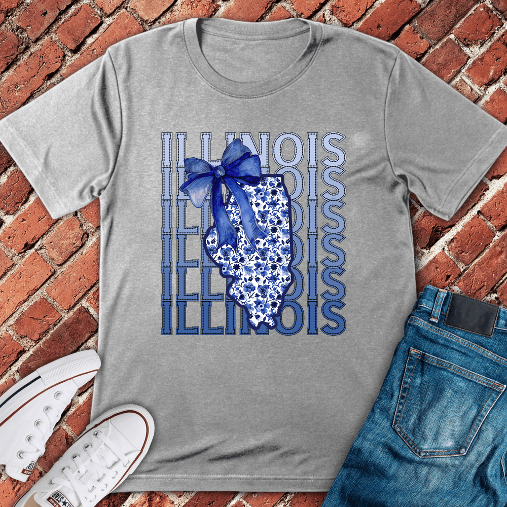 Blue Illinois Bow T-Shirt - Sport Grey