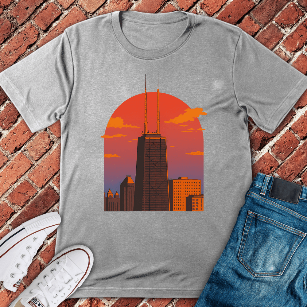 Chicago Sunset Tower T-Shirt - Sport Grey