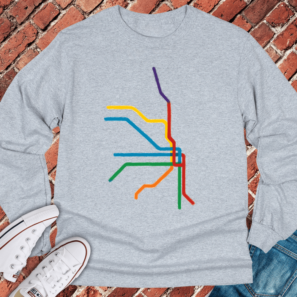 Abstract Train Lines Long Sleeve - Sport Grey