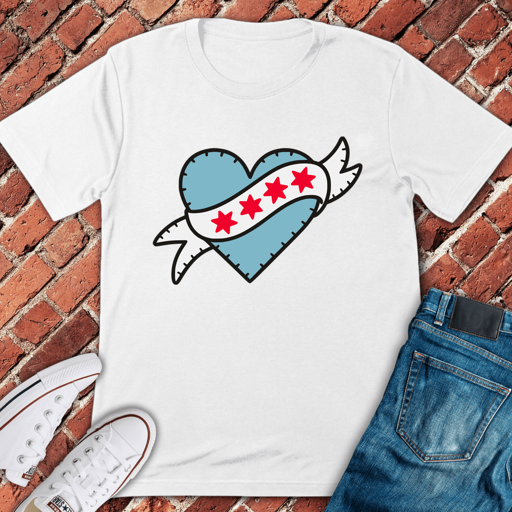Flag Heart Chicago T-Shirt - White