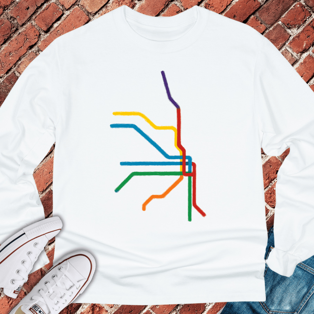Abstract Train Lines Long Sleeve - White
