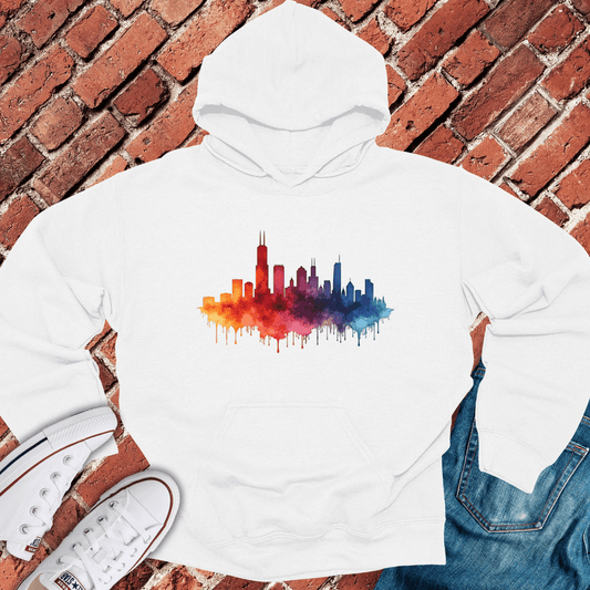 Chicago Rainbow Skyline Hoodie - White