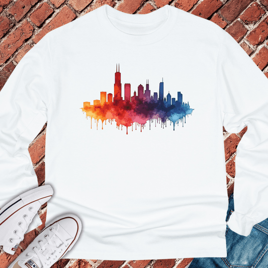 Chicago Rainbow Skyline Long Sleeve - White