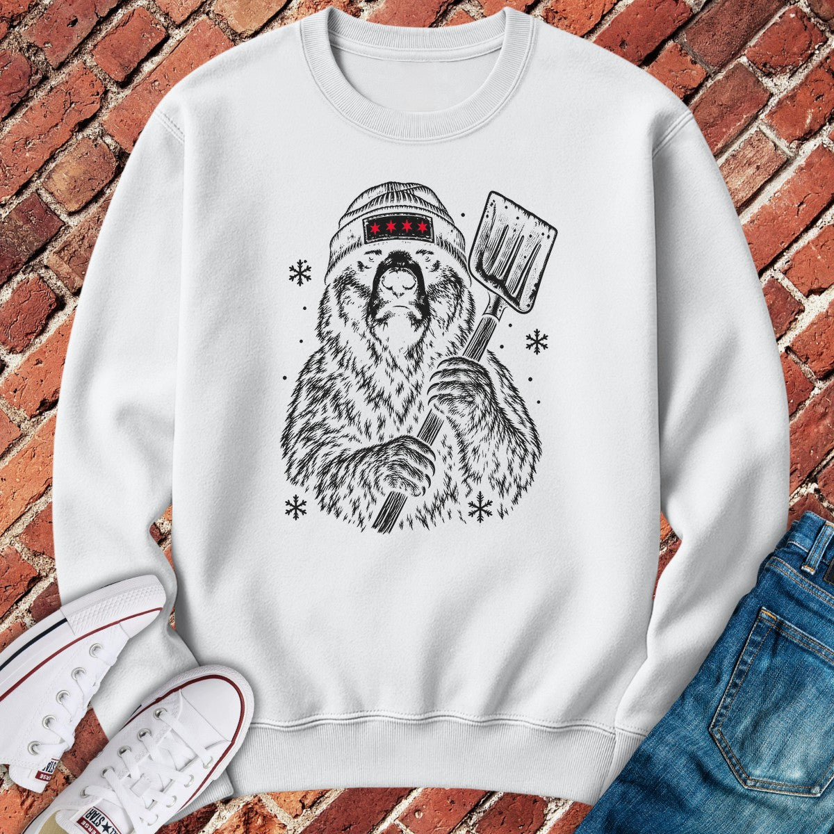 Shovel Bear Crewneck - White