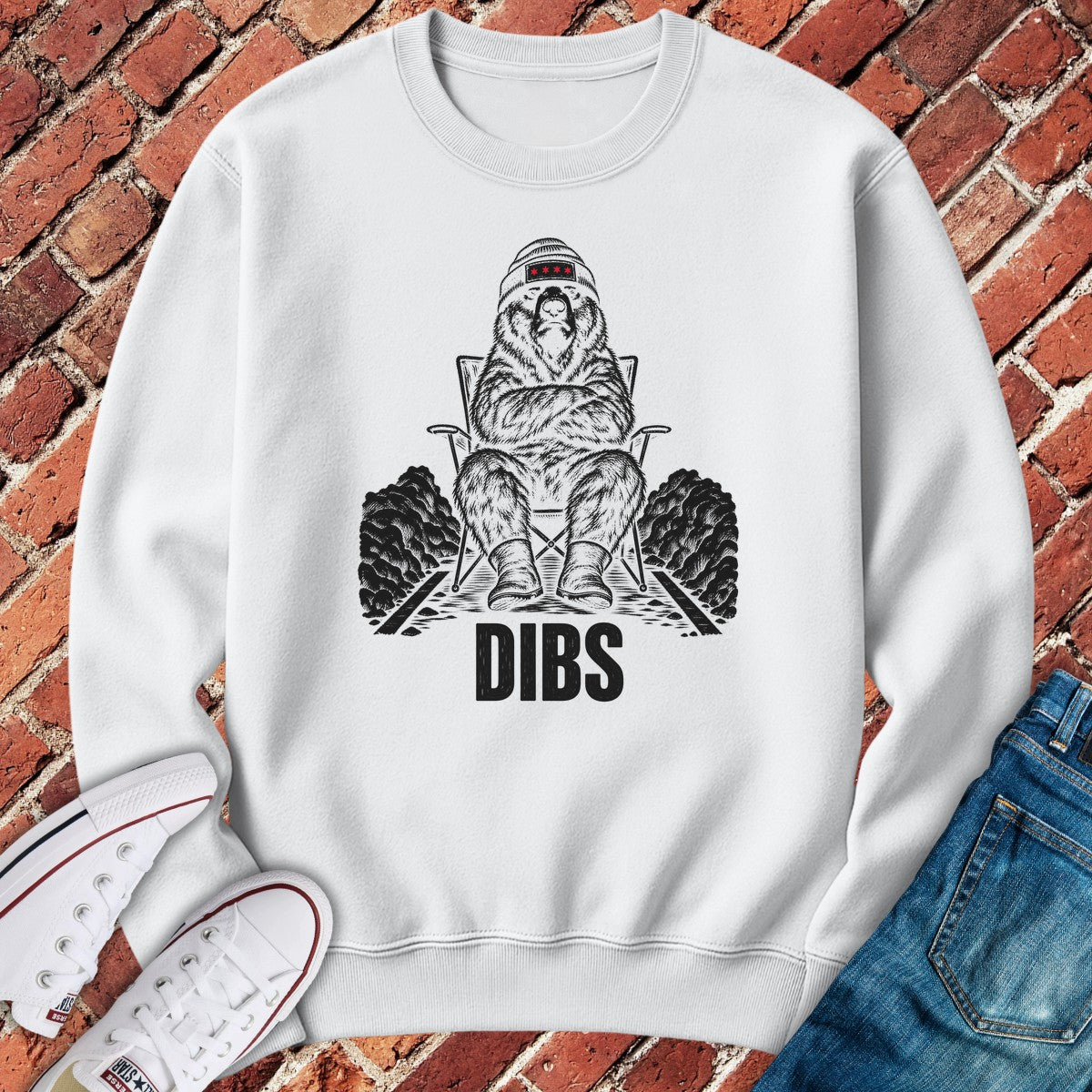 Dibs Bear Crewneck - White