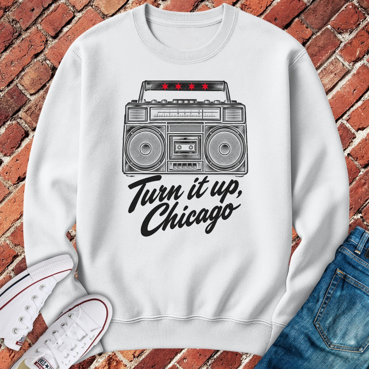 Chicago Boombox Crewneck - White