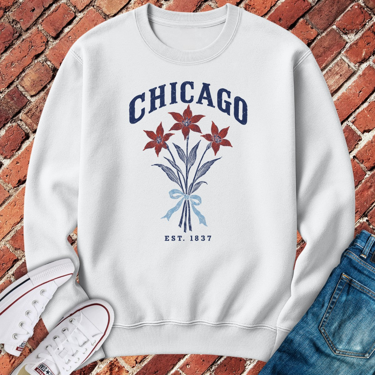 Flag Flower Crewneck - White