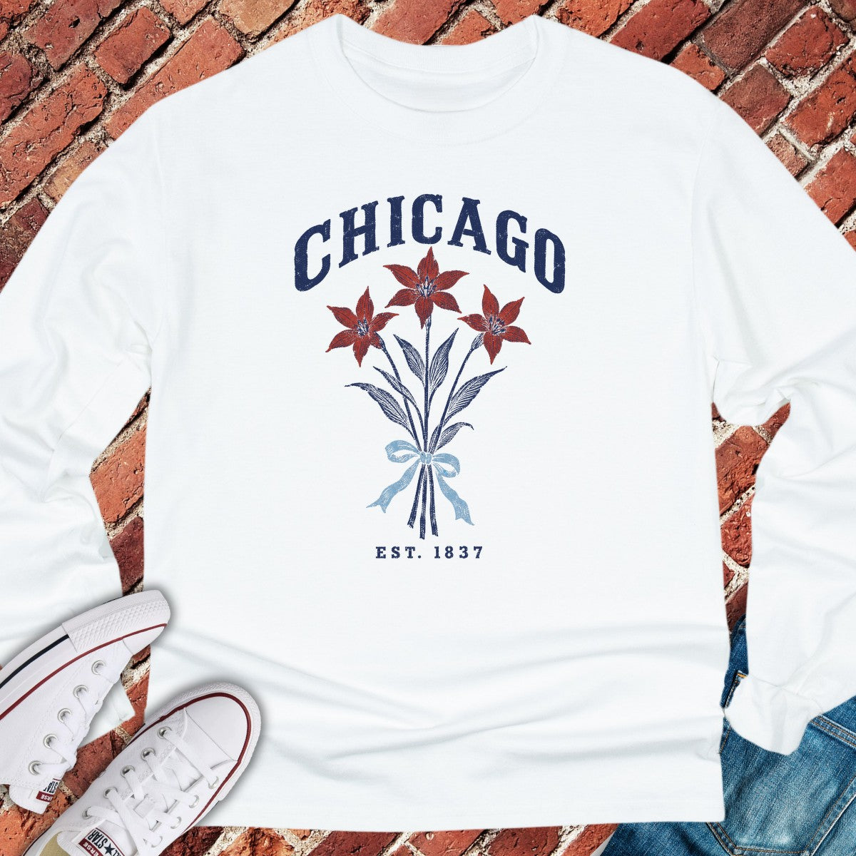 Flag Flower Long Sleeve - White
