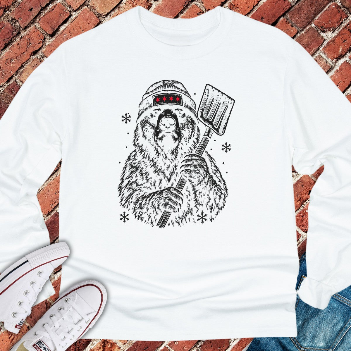Shovel Bear Long Sleeve - White