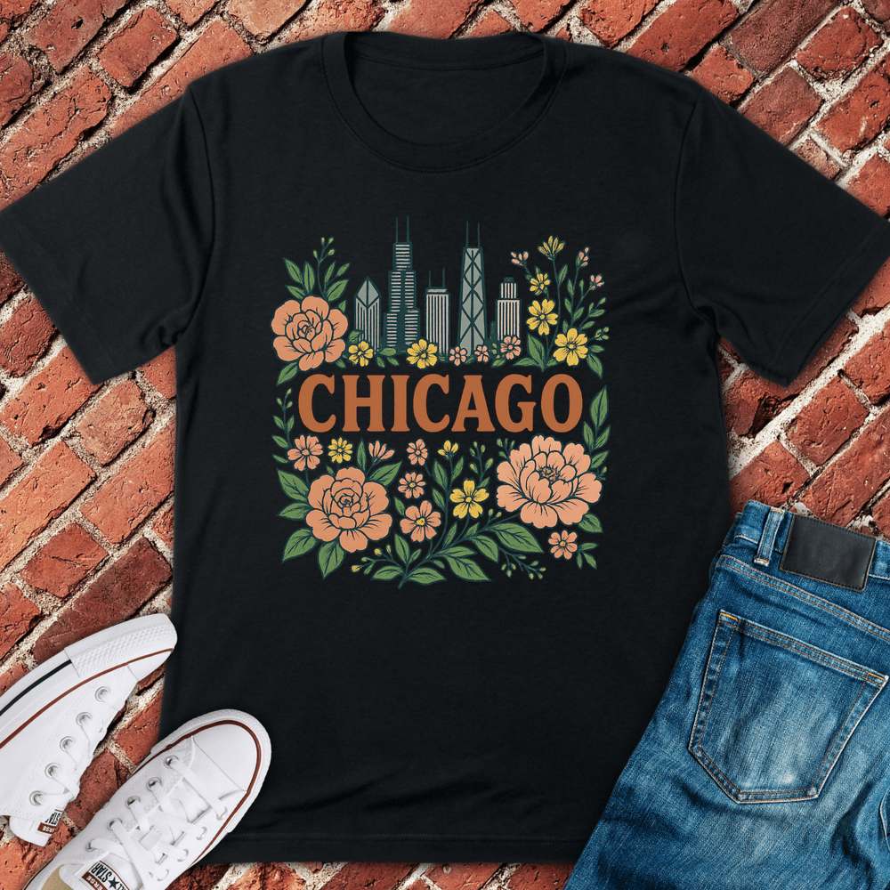 Floral Skyline T-Shirt - Black