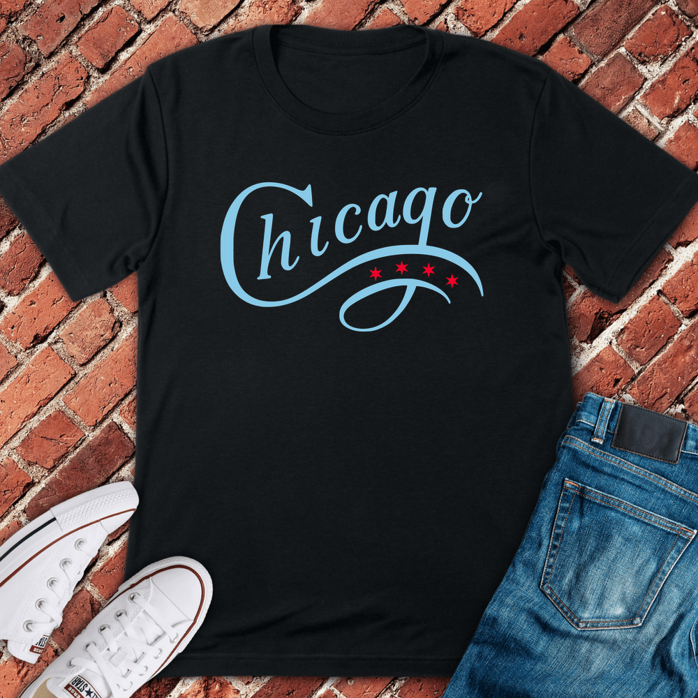Chicago Script Stars T-Shirt - Black