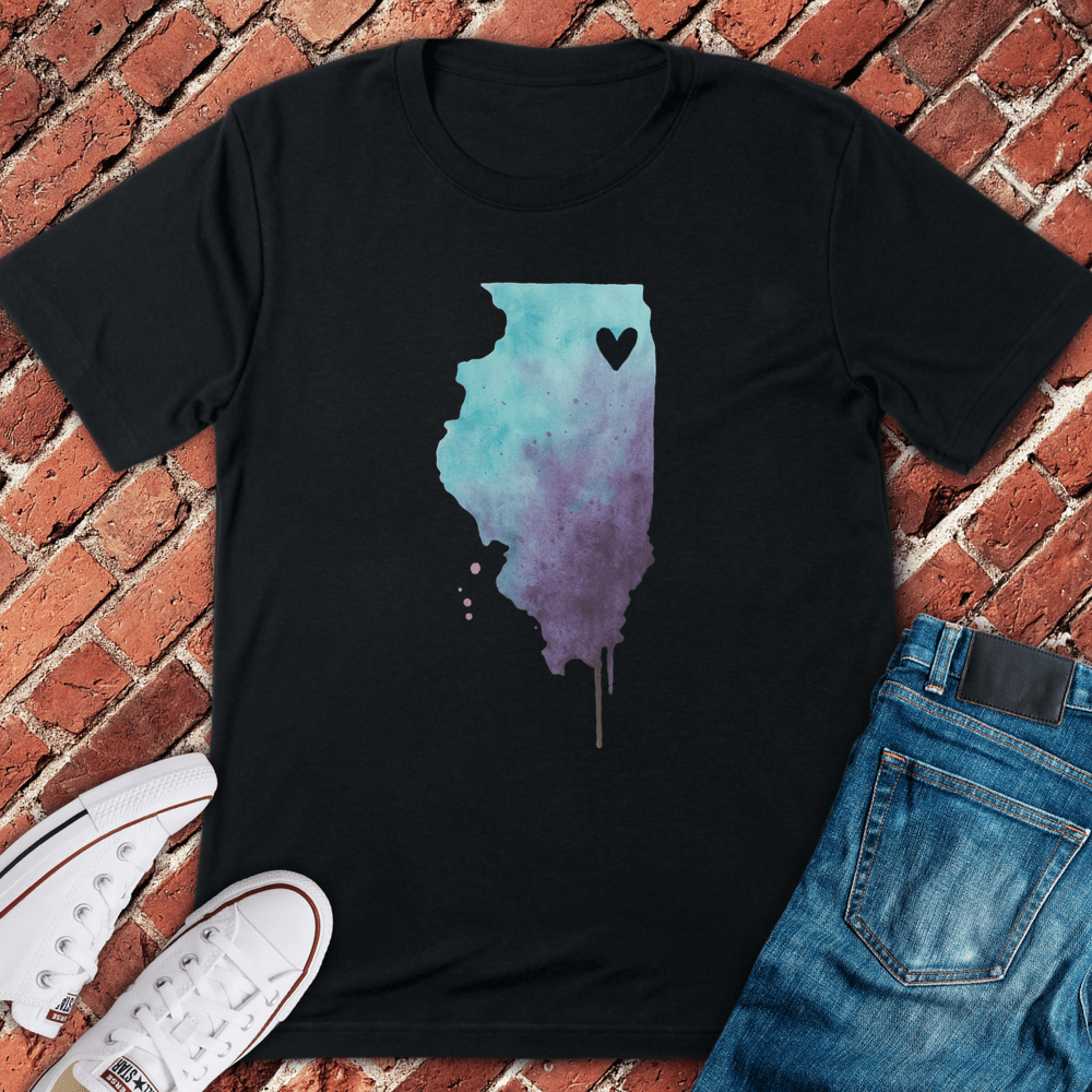 Watercolor Illinois T-Shirt - Black
