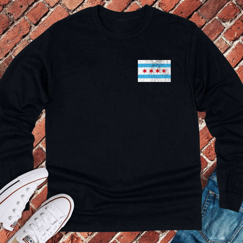 Chicago Flag Logo Long Sleeve - Black