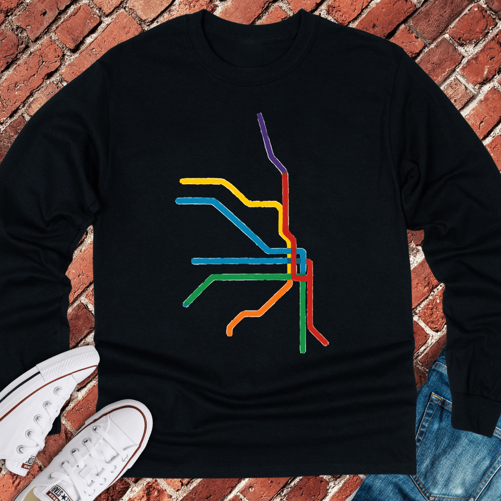 Abstract Train Lines Long Sleeve - Black