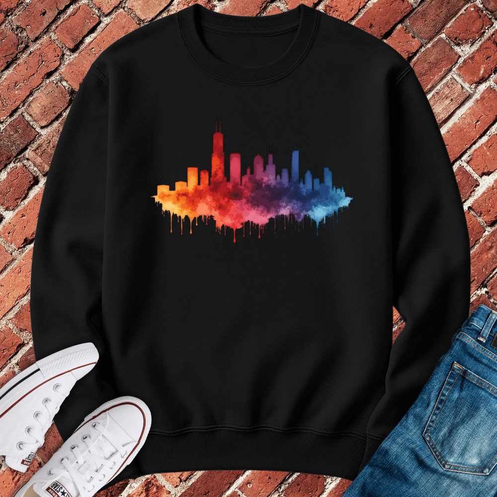 Chicago Rainbow Skyline Crewneck - Black