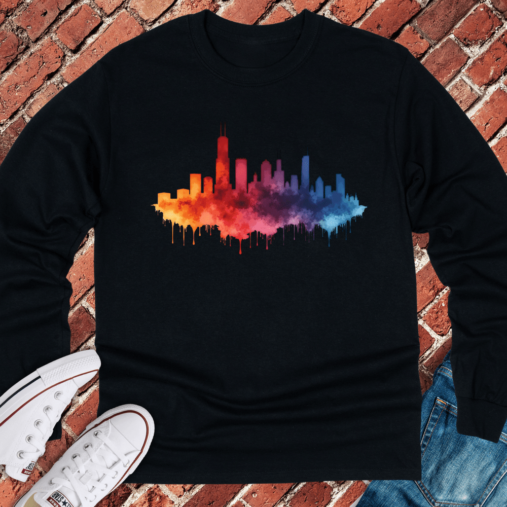 Chicago Rainbow Skyline Long Sleeve - Black