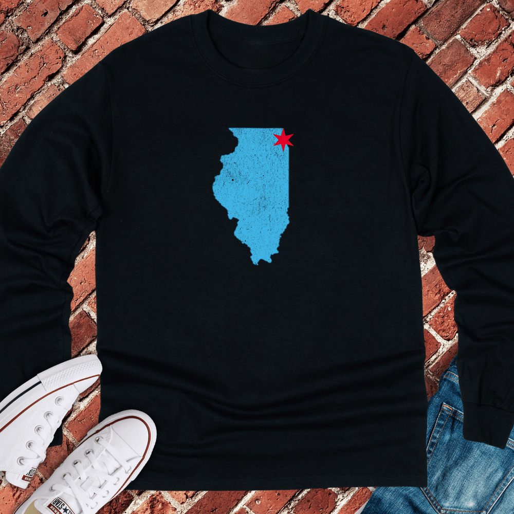Illinois Star Map Long Sleeve - Black