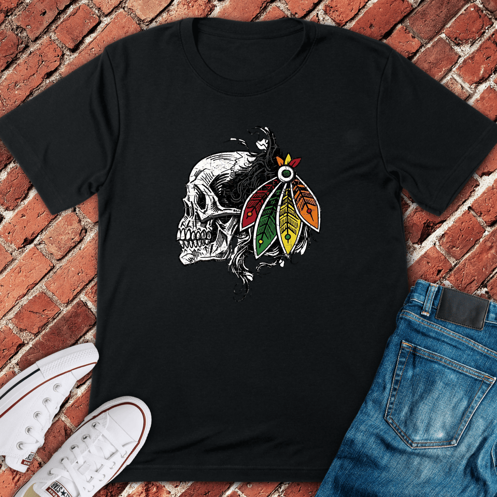 Skull Feathers Fan T-Shirt - Black