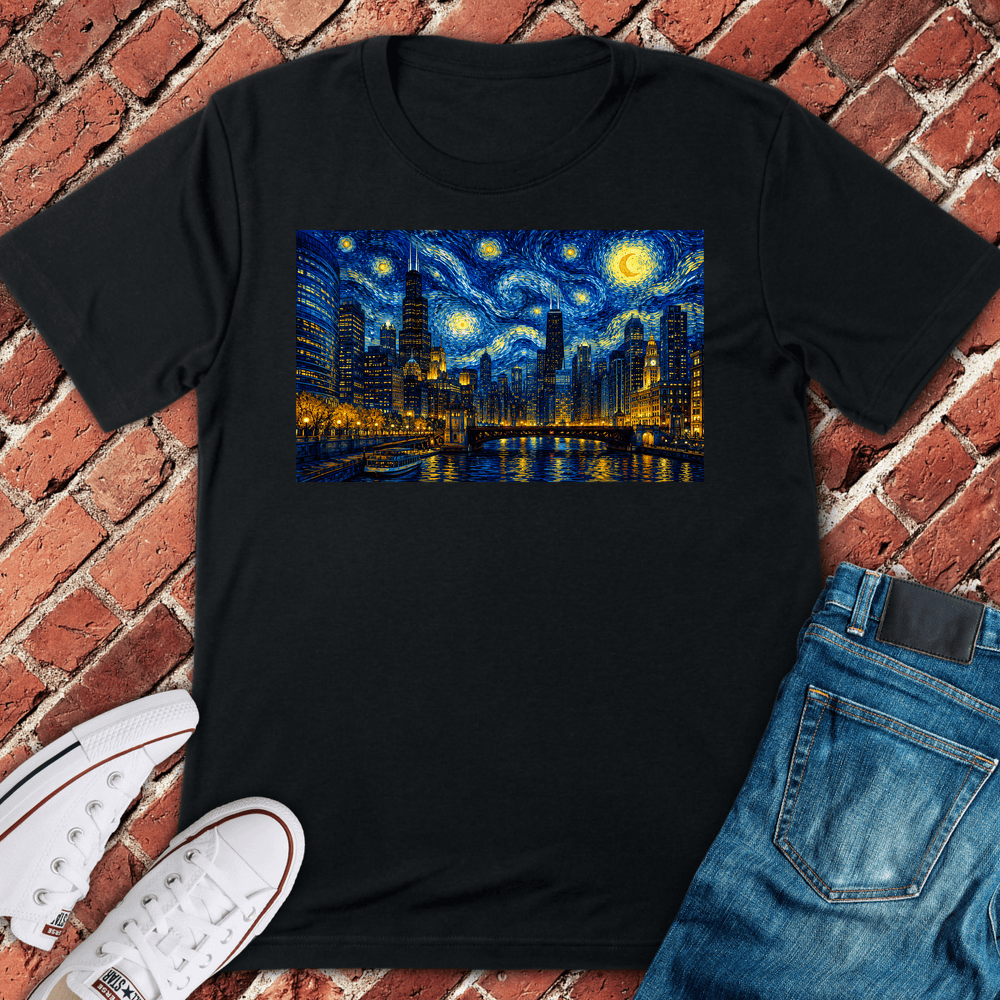 Starry Chicago Night T-Shirt - Black