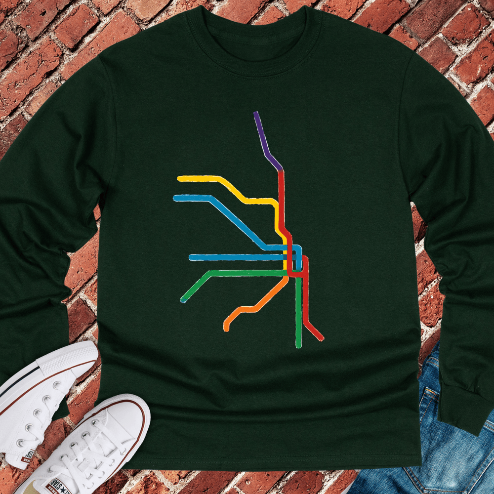 Abstract Train Lines Long Sleeve - Forest Green