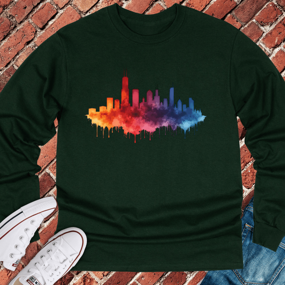 Chicago Rainbow Skyline Long Sleeve - Forest Green