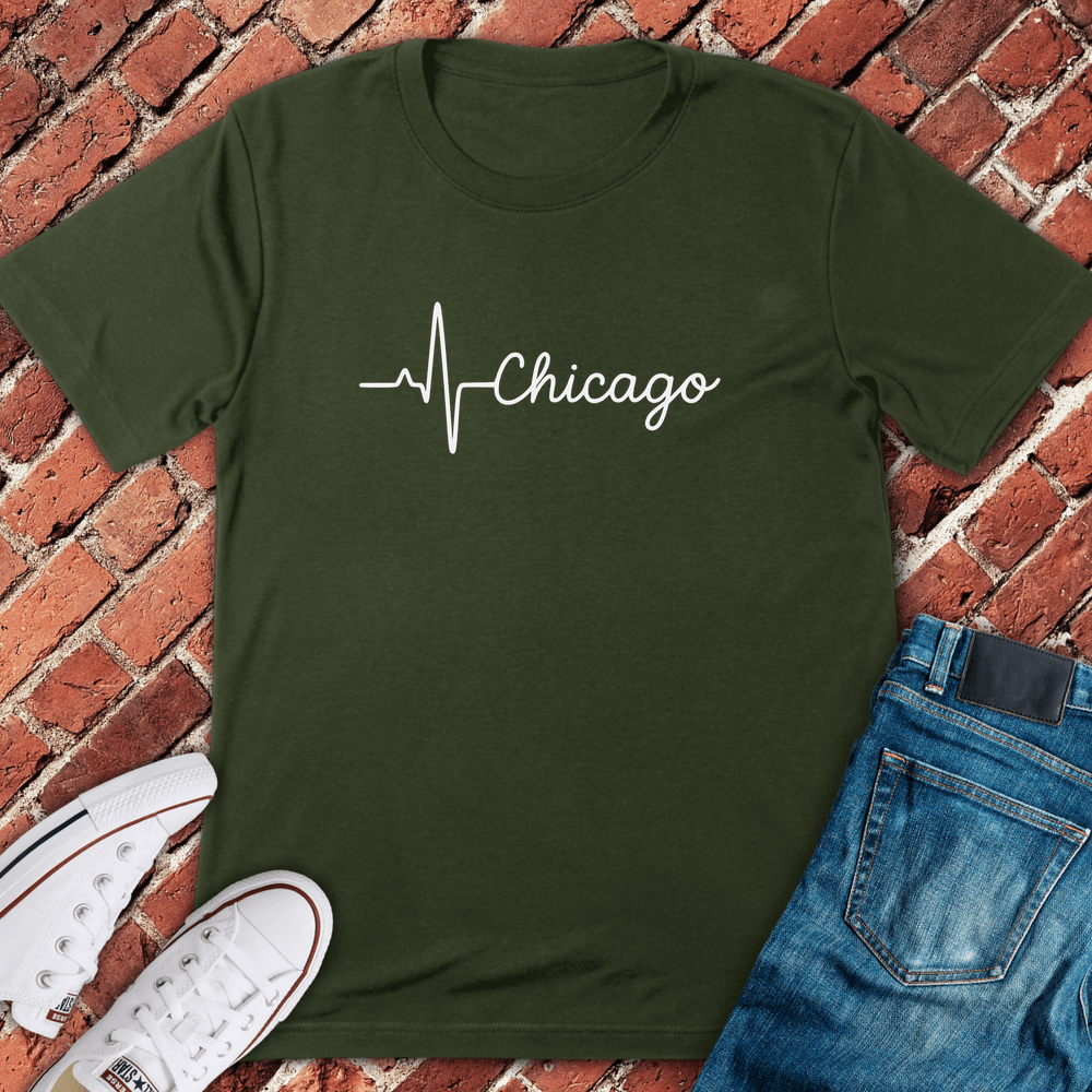Chicago Heartbeat T-Shirt - Military Green