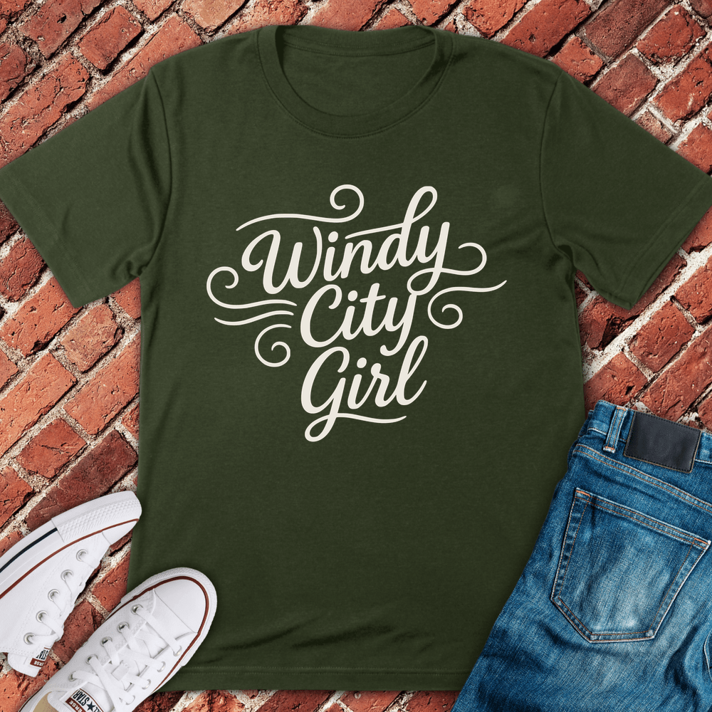 Windy Girl Script T-Shirt - Military Green