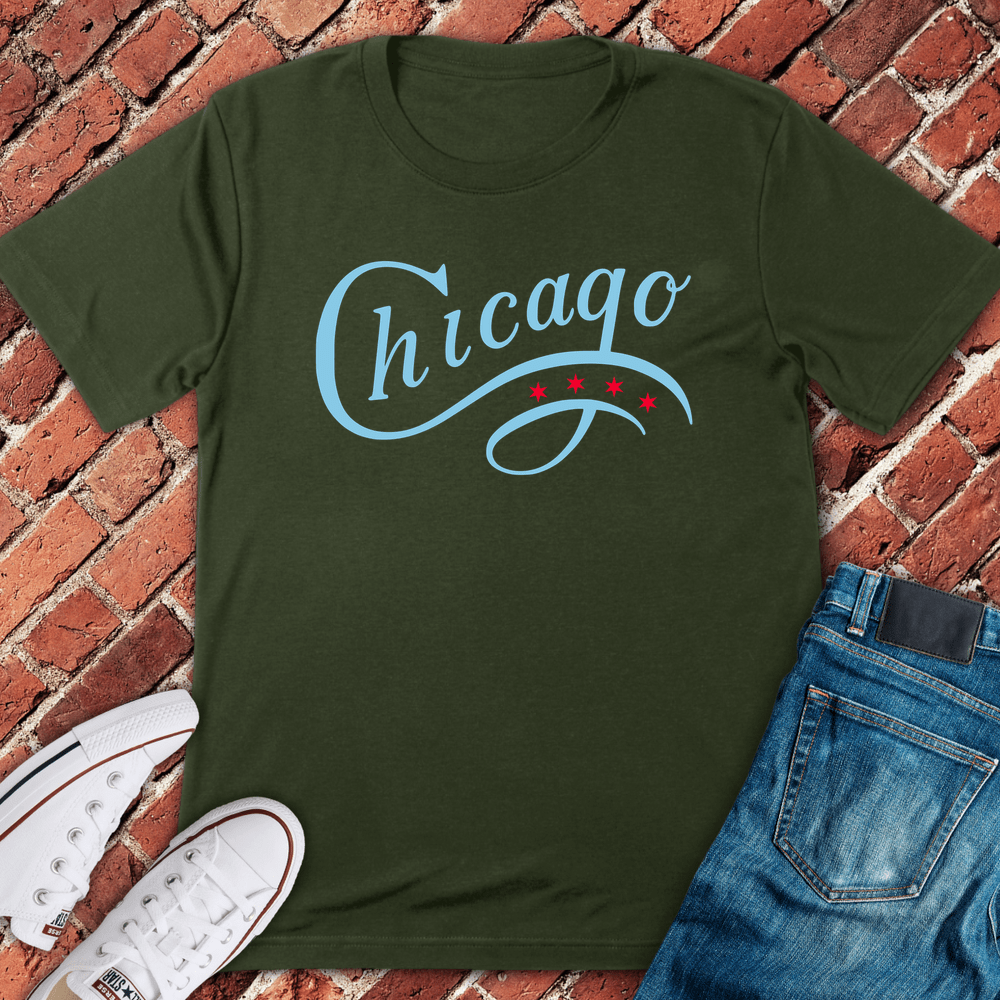 Chicago Script Stars T-Shirt - Military Green
