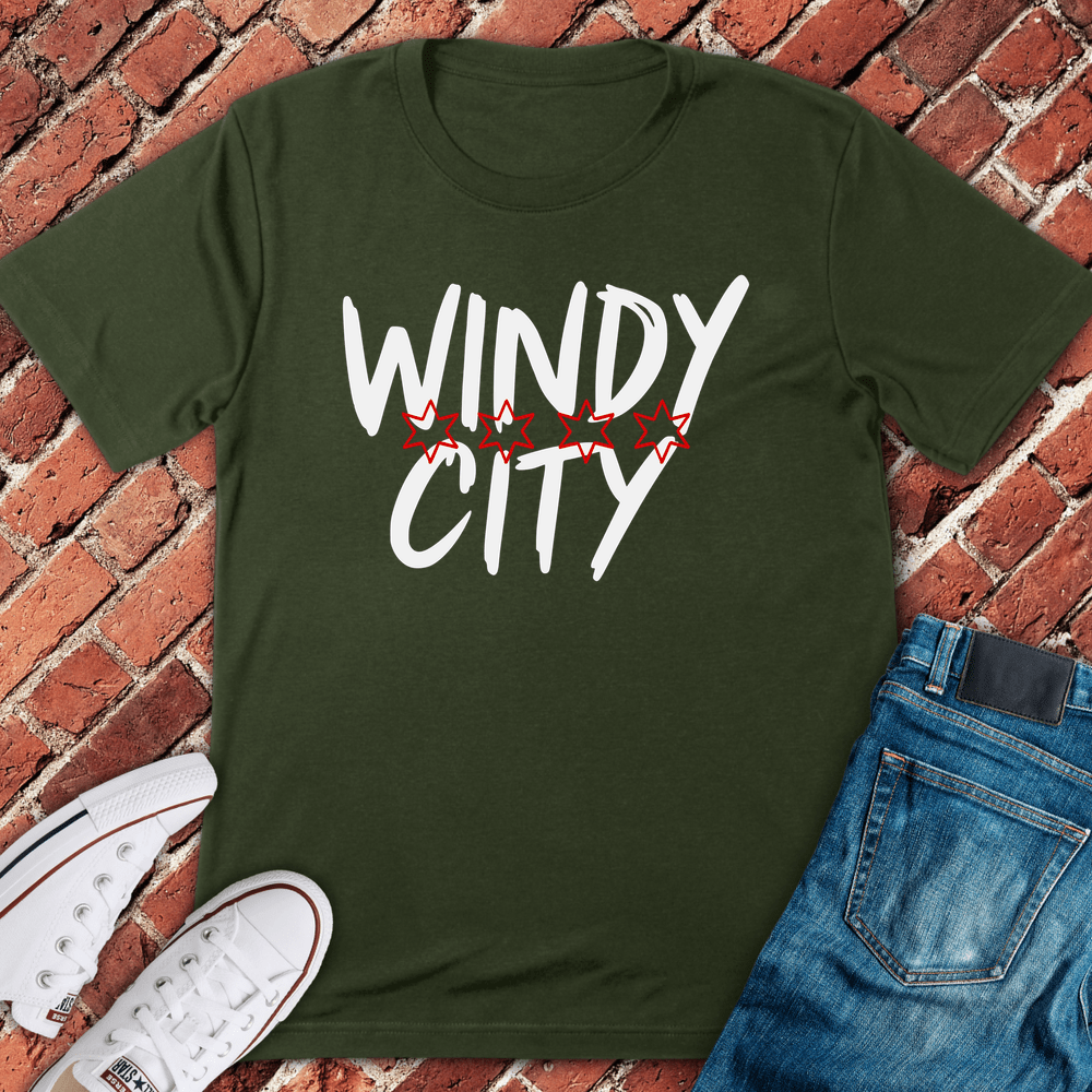 Starry Windy City T-Shirt - Military Green